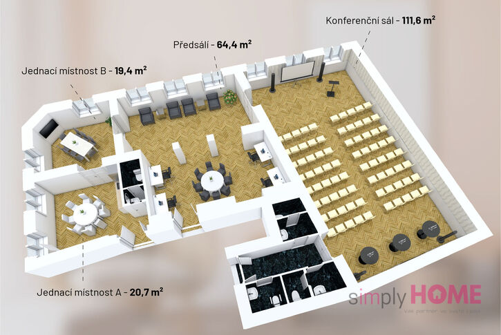 Pronájem konferenčního sálu, 112 m2, ul. Krocínova, Praha 1 - Staré Město